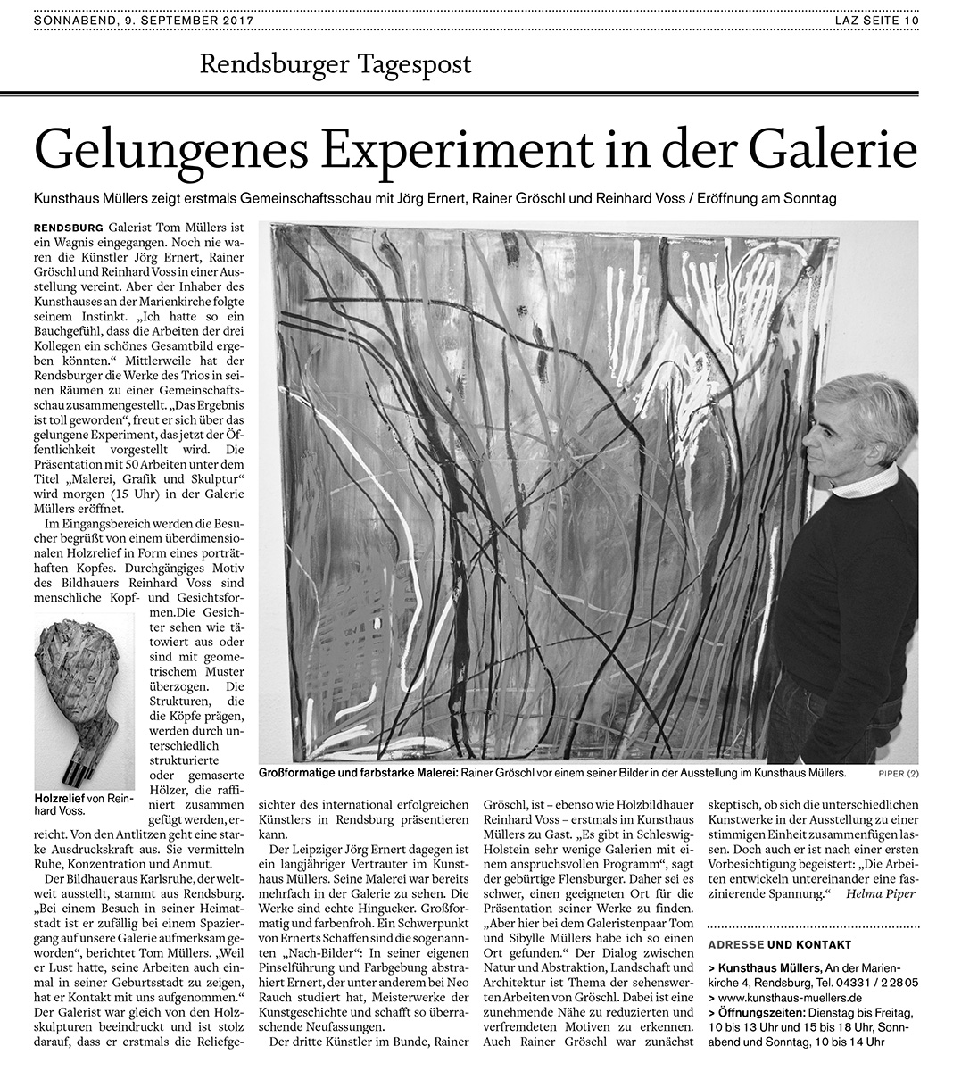 2017-09-09-Rendsburger Tagespost Ernert - Gröschl - Voss Kunsthaus Muellers